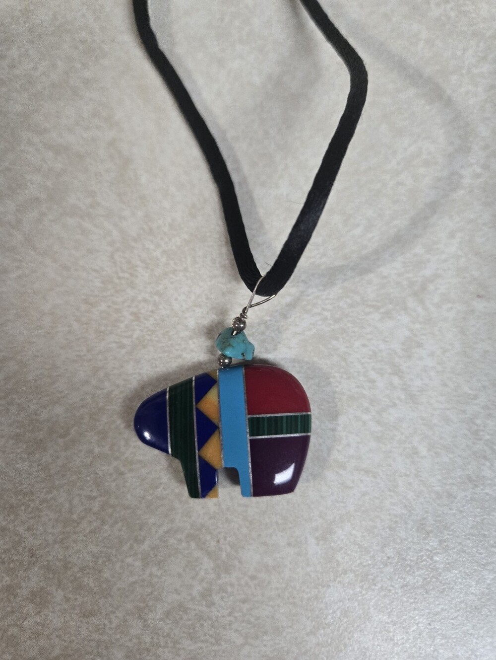Zuni Native American Bear Pendant Necklace